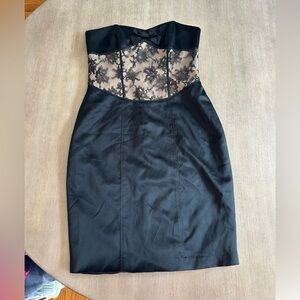 Betsey Johnson evening vintage Black Strapless Dress with Lace Overlay 6